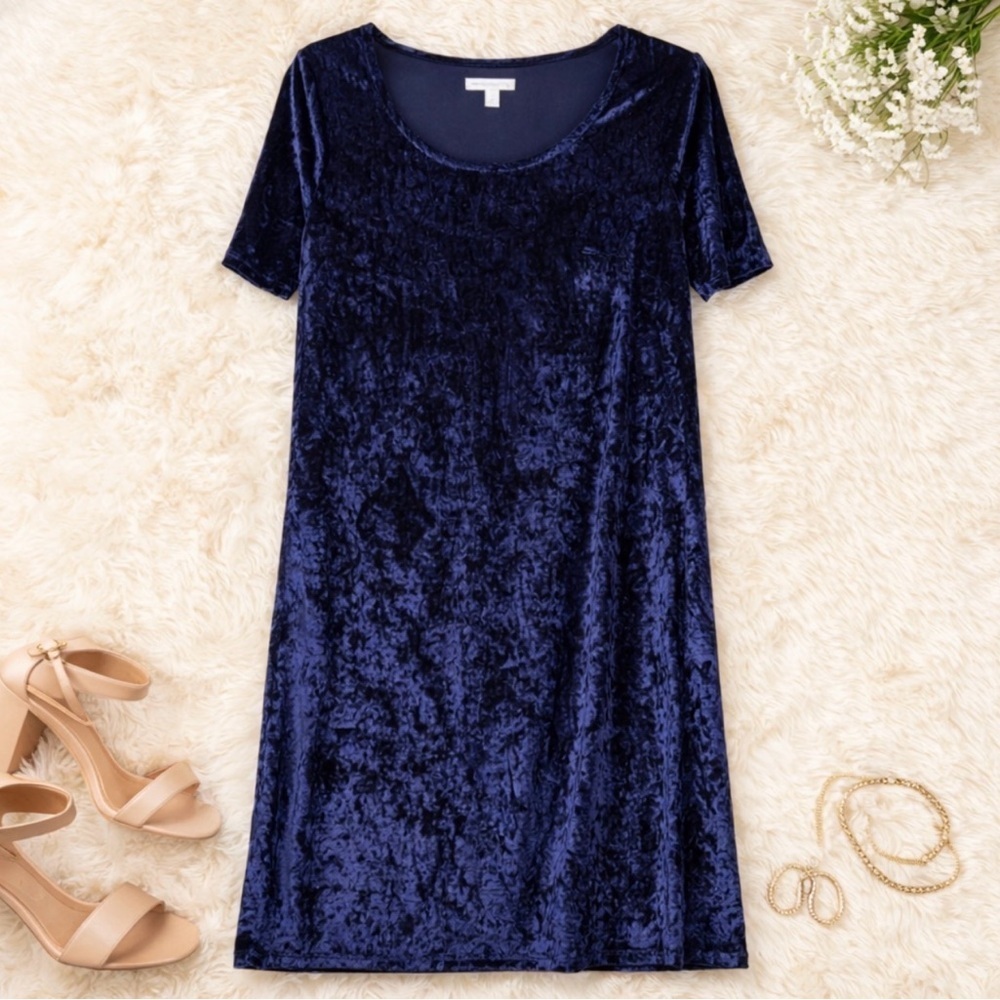 WestPort 1962 Womens navy blue midi velvet dress Short Sleeve Medium
